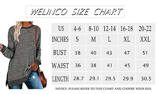 WELINCO Womens Crewneck Pullovers Color Block Long Sleeve Side Split Tunic Tops - 6