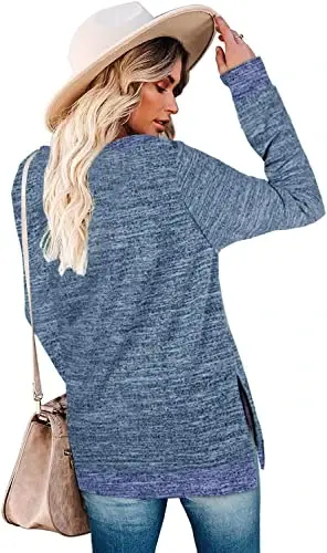 WELINCO Womens Crewneck Pullovers Color Block Long Sleeve Side Split Tunic Tops - 3