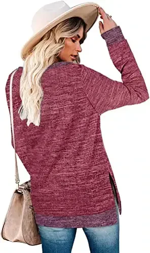 WELINCO Womens Crewneck Pullovers Color Block Long Sleeve Side Split Tunic Tops - 3