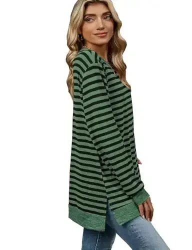 WELINCO Womens Crewneck Pullovers Color Block Long Sleeve Side Split Tunic Tops - 5