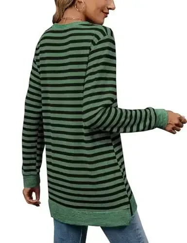 WELINCO Womens Crewneck Pullovers Color Block Long Sleeve Side Split Tunic Tops - 6