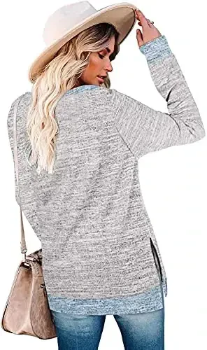 WELINCO Womens Crewneck Pullovers Color Block Long Sleeve Side Split Tunic Tops - 3