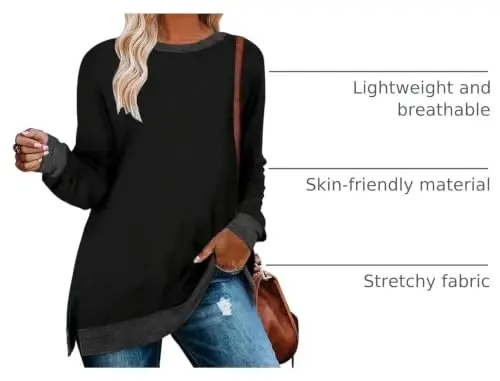 WELINCO Womens Crewneck Pullovers Color Block Long Sleeve Side Split Tunic Tops - 4