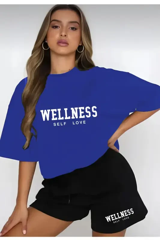 WELLNESS Baskılı Şort ve Tişört Takımı-SaKSMavi - GENEL MARKALAR