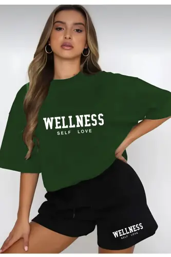 WELLNESS bosmali short va futbolka toʻplami - Yashil 