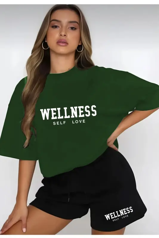WELLNESS Printed Shorts and T-Shirt Set-Green - LEONE KOLEKSİYON