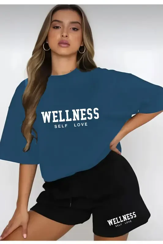 WELLNESS Printed Shorts and T-Shirt Set-PETROL Blue - 1