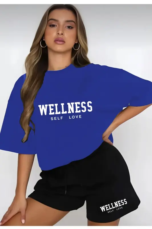WELLNESS Printed Shorts and T-Shirt Set - SaKSBlue - GENEL MARKALAR