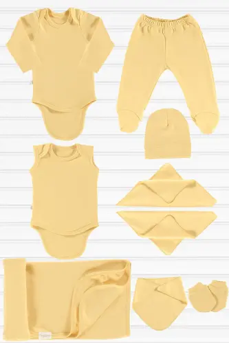 Wells Unisex 9 Piece Hospital Discharge Set Organic Cotton Newborn Outfit - Mustard - 2