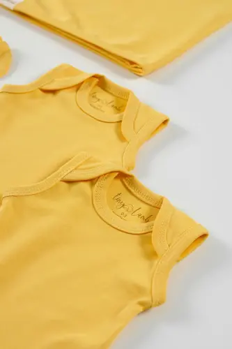 Wells Unisex 9 Piece Hospital Discharge Set Organic Cotton Newborn Outfit - Mustard - 7