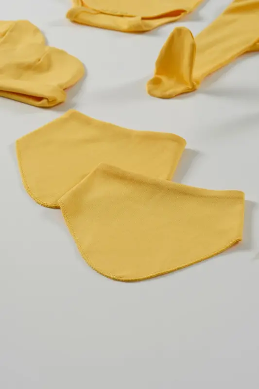 Wells Unisex 9 Piece Hospital Discharge Set Organic Cotton Newborn Outfit - Mustard - 8