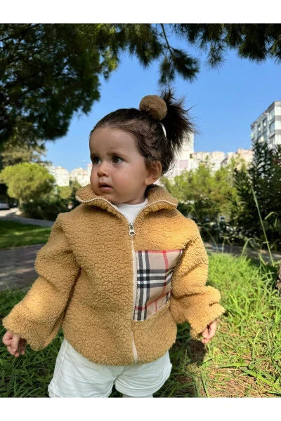 Wellsoft Peluş Unisex Fermuarlı Kışlık Bebek Çocuk Mont Bebek Hırka Çocuk Kaban Hırka-kahverengi - 2