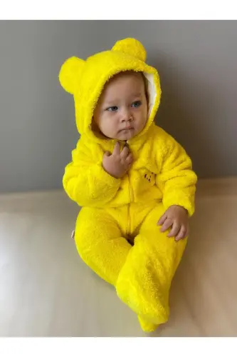 Wellsoft Peluş Unisex Fermuarlı Kışlık Bebek Uyku Tulumu Bebek Tulumu Çocuk Tulumu Çocuk Kostümü - sarı - 6