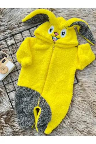 Wellsoft Peluş Unisex Fermuarlı Kışlık Tavşan Bebek Uyku Tulumu-sarı - 3
