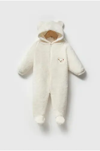 Wellsoft Peluş Unisex Fermuarlı Patikli Kışlık Bebek Uyku Tulumu - beyaz - BT BABY (1)