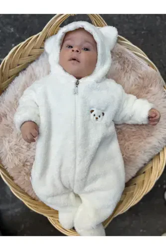 Wellsoft Peluş Unisex Fermuarlı Qishki Bolalar Uyqu Xaltasi Bolalar Tulumi Bolalar Tulumi Bolalar Kostyumi-krem - 1