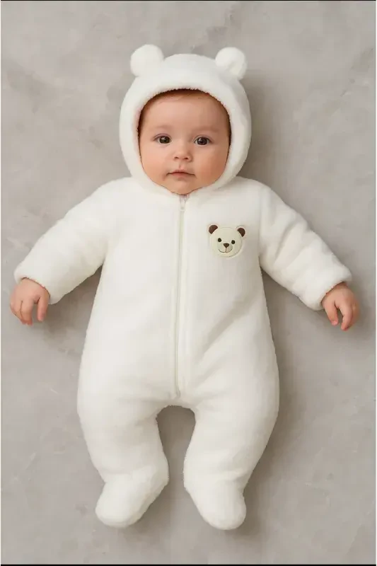 Wellsoft Plush Unisex Fermuarlı Patikli Qishki Chaqaloq Uyqu Kostyumi - 1