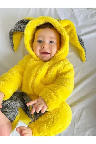 Wellsoft Plush Unisex Fermuarli Qishki Quyon Chaqaloq Uyqu Xaltasi-sariq 