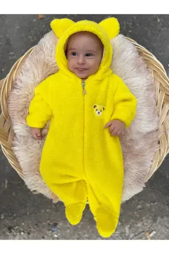 Wellsoft Plush Unisex Zippered Winter Baby Sleeping Bag Baby Jumpsuit Children's Jumpsuit Children's Costume-yellow - MINIZADE (1)