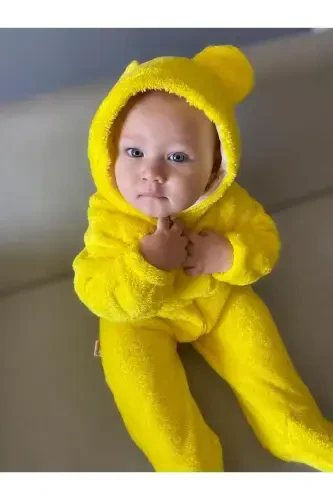 Wellsoft Plush Unisex Zippered Winter Baby Sleeping Bag Baby Jumpsuit Children's Jumpsuit Children's Costume-yellow - 3