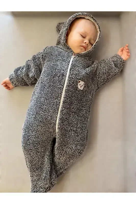Wellsoft Plush Unisex Zippered Winter Baby Sleeping Bag Baby Romper Children's Romper Children's Costume-dark gray - 5