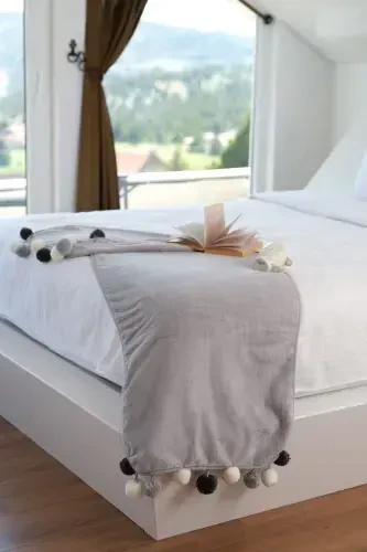 Wellsoft Pompon Scarf /shawl/etol/bed Runner-gray - CAKKA (1)