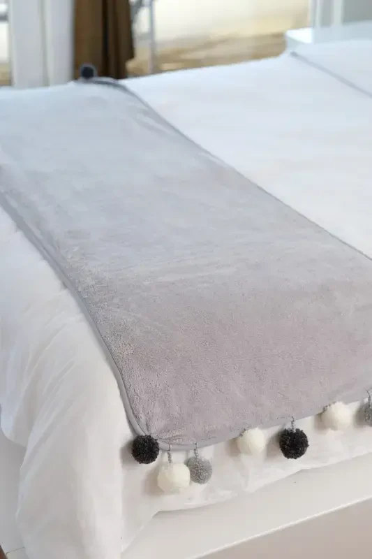 Wellsoft Pompon Scarf /shawl/etol/bed Runner-gray - 4