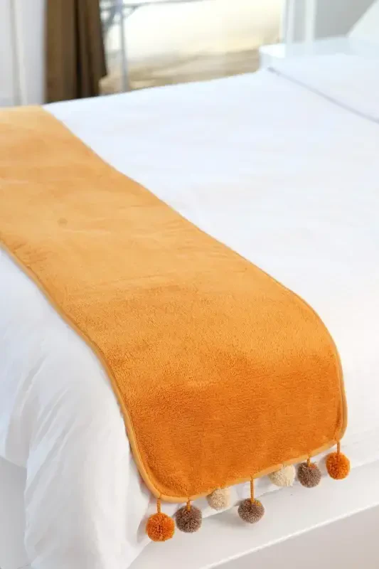 Wellsoft Pompon Scarf /shawl/etole/bed Runner-mustard - 4