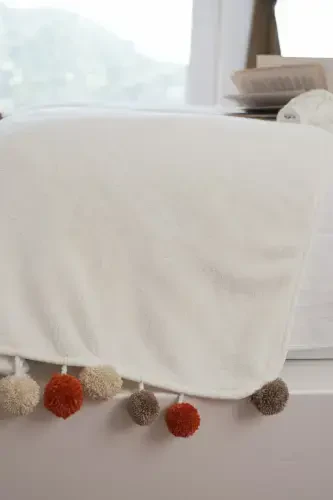 Wellsoft Pompon Scarf /shawl/etole/bed Runner-white - 3