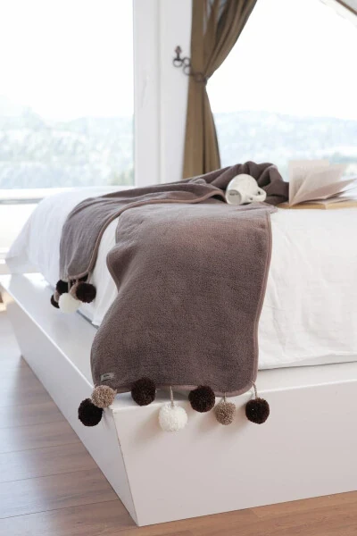 Wellsoft Ponponlu Atkı /şal/etol /yatak Runner-kahverengi - Modazone