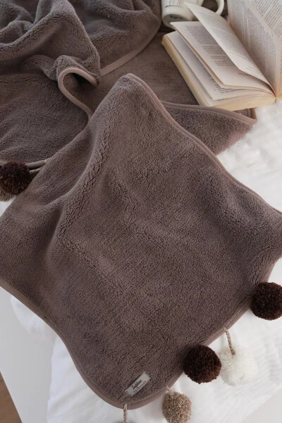 Wellsoft Ponponlu Atkı /şal/etol /yatak Runner-kahverengi - Modazone (1)