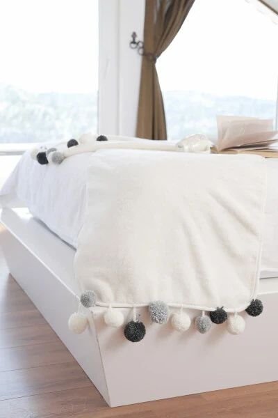 Wellsoft Ponponlu Atkı /şal/etol/yatak Runner-ekru - Modazone