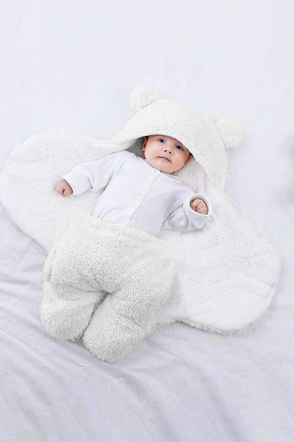 Wellsoft Sleeping Bag for 0-6 Months Newborn Hooded Swaddle Blanket Plush Baby Wrap - 11