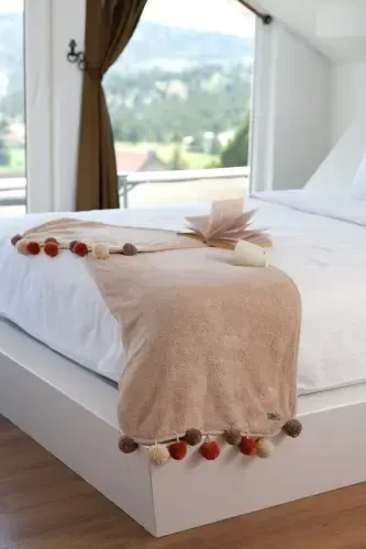 Wellsoft Tassel Scarf /shawl/etol/bed Runner-beige - 1