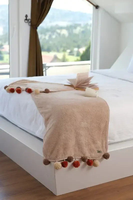 Wellsoft Tassel Scarf /shawl/etol/bed Runner-beige - CAKKA