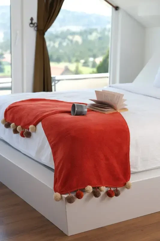 Wellsoft Tassel Scarf /shawl/etole/bed Runner-brick - 2