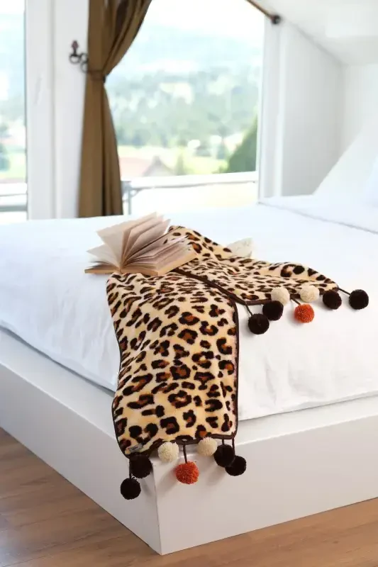 Wellsoft Tassel Scarf /shawl/etole/bed Runner-leopard - 1