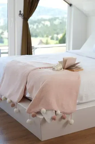 Wellsoft Tasseled Scarf /shawl/etole/bed Runner-powder - 1