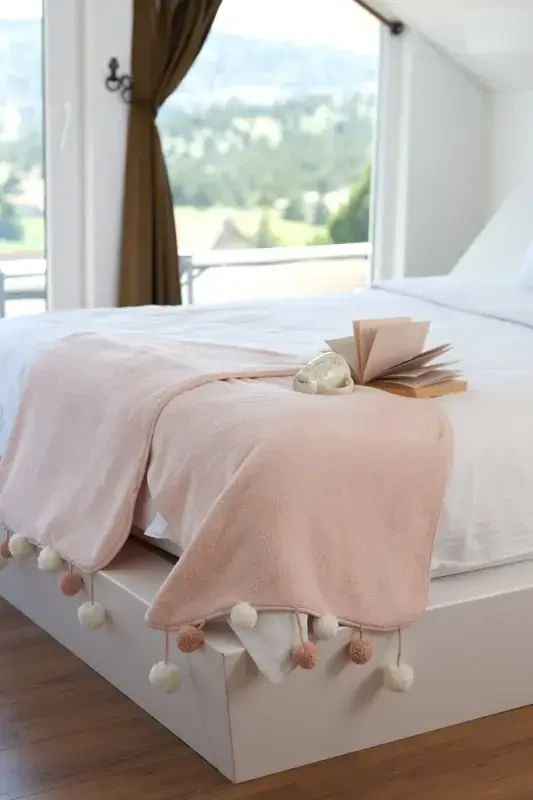 Wellsoft Tasseled Scarf /shawl/etole/bed Runner-powder - CAKKA