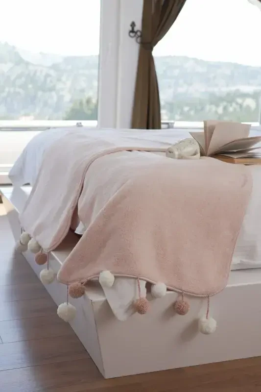 Wellsoft Tasseled Scarf /shawl/etole/bed Runner-powder - 2