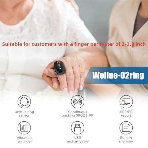 Wellue O2Ring Oksijen Monitörü Titreşim Hatırlatıcılı - Bluetooth O2 Nabız Oksimetresi Şarj Edilebilir, Sürekli SpO2 & PR Kaydı, Ücretsiz Uygulama ve Bilgisayar Raporlarıyla Kan Oksijen Doygunluğu Takip Cihazı - 2