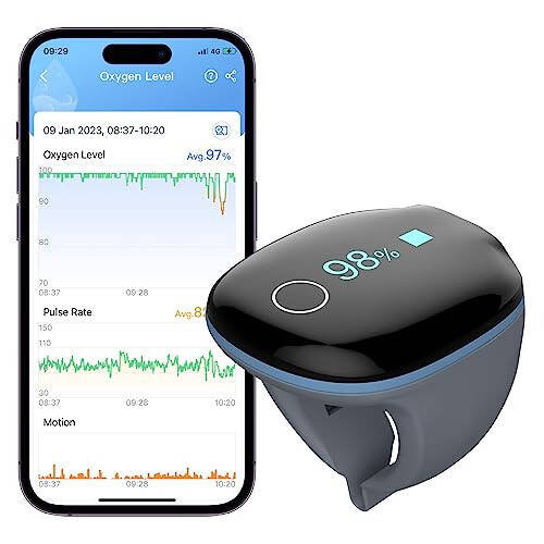 Wellue O2Ring Oxygen Monitor with Vibration Reminder -Bluetooth O2 Pulse Oximeter Rechargeable, Continuous Recording of SpO2 & PR, Blood Oxygen Saturation Tracker with Free APP & PC Reports - 1