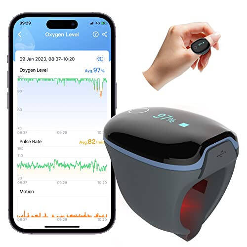 Wellue O2Ring Pulse Oximeter, Bluetooth SPO2 Blood Oxygen Saturation Monitor - Wearable O2 Ring Sensor with Vibration Reminder, Free APP & PC Report, Rechargeable - 1