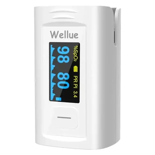 Wellue Pulse Oximeter Fingertip, Blood Oxygen Saturation Monitor with Built-in Memory, Beep reminder, OLED screen, Batteries and Lanyard - WELLUE