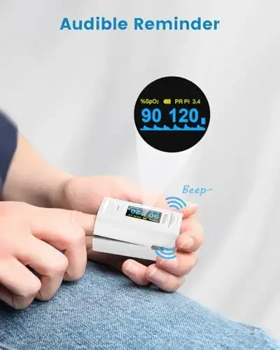 Wellue Pulse Oximeter Fingertip, Built-in xotiraga ega qon kislorod bilan to'yinganlik monitori, Beep eslatmasi, OLED ekran, Batareyalar va Lanyard - 4