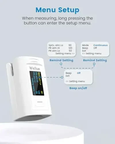 Wellue Pulse Oximeter Fingertip, Built-in xotiraga ega qon kislorod bilan to'yinganlik monitori, Beep eslatmasi, OLED ekran, Batareyalar va Lanyard - 6