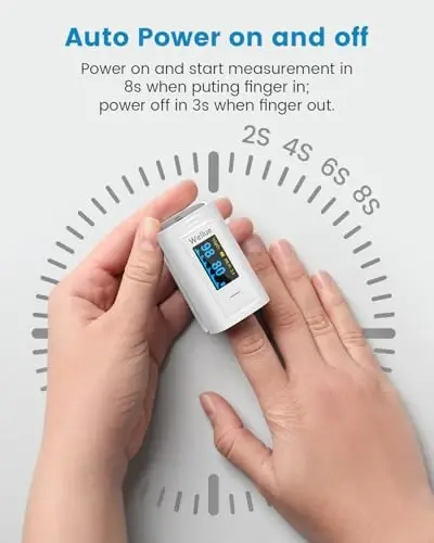Wellue Pulse Oximeter Fingertip, Built-in xotiraga ega qon kislorod bilan to'yinganlik monitori, Beep eslatmasi, OLED ekran, Batareyalar va Lanyard - 5