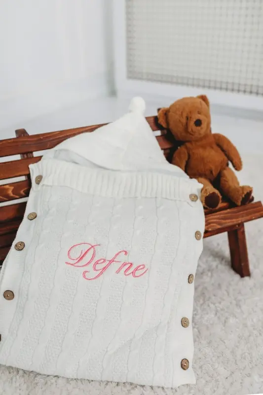 Welsoft Bebek Kundağı Triko Ekru Örgülü Içi Peluş Istediğiniz Ismi Nakışla Yazıyoruz - Ekru - 6