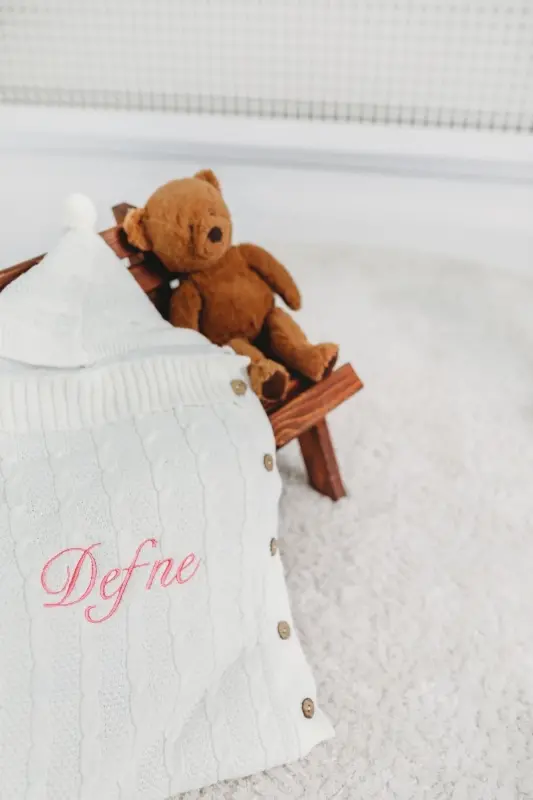 Welsoft Bebek Kundağı Triko Ekru Örgülü Içi Peluş Istediğiniz Ismi Nakışla Yazıyoruz-Ekru - 3