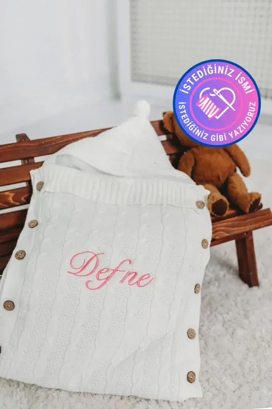Welsoft Bebek Kundağı Triko Ekru Örgülü Içi Peluş Istediğiniz Ismi Nakışla Yazıyoruz-Ekru - TINYKIDDESIGN